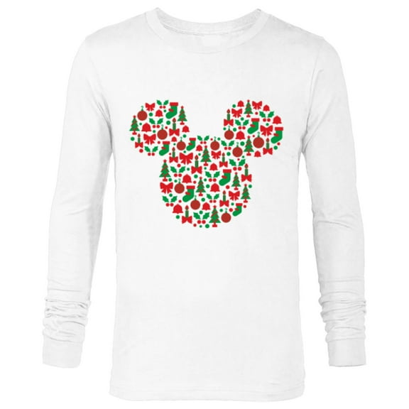 Disney Mickey Mouse Icon Red and Green Holiday - Long Sleeve T-Shirt for Men - Customized-White
