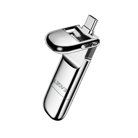 EAGET SU10 256GB USB3.0/USB3.1 Type-C Dual-Interface SSD Encrypted Flash Drive with One-Click Backup, 530MB/s Max Read Speed & 420MB/s Write Speed, Silver Zinc Alloy, 7×2.1×0.6cm, 20g, Mobile