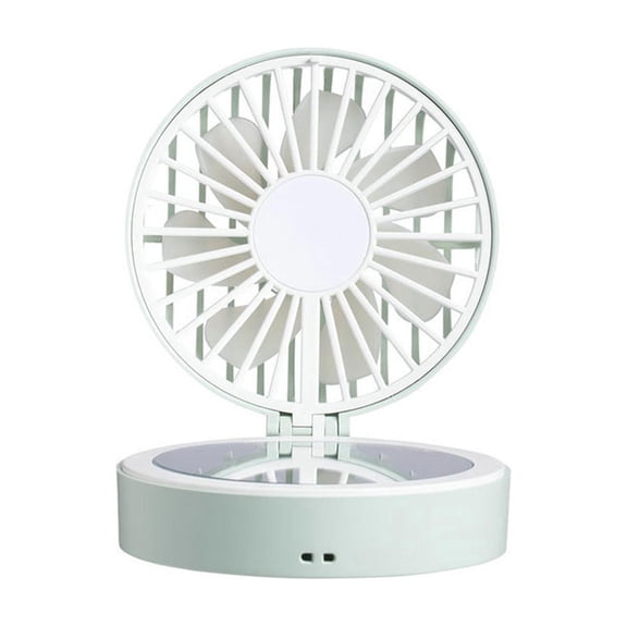 Portable Rechargeable Fan with Built in Makeup Mirror for Desk Green Handheld Mini Fan for Travel Gift