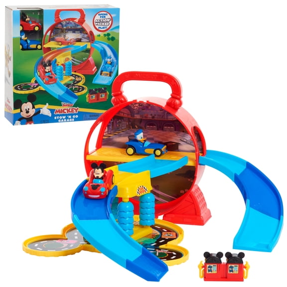 Disney Junior Mickey Mouse Stow ’n Go Garage, Figure and Vehicle Playset Baby and Toddler Toys, 11.25"