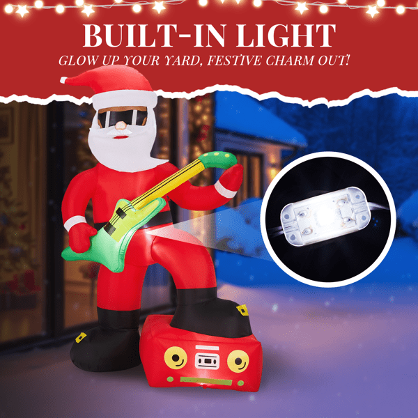 Alvantor 7.2 ft Black Santa Christmas Inflatable Playing Electric Guitar with 4 LED Lights, Red