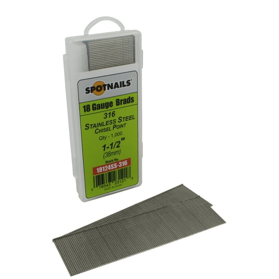 Spotnails 18124SS-316 1-1/2 in. 316 SS 18 Gauge AX Style Brads, 1,000/Box