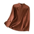 thumbnail image 1 of Vestidos Casuales Para Mujer, Blusas De Mujer De Moda Camisa de mujer con cuello alto, manga larga, bordado, imitación de lino y botones., 1 of 4