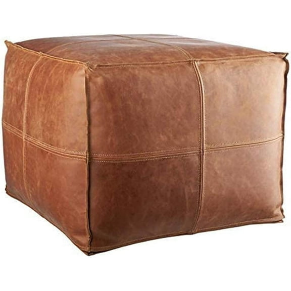leatherooze 14*18*18 inch Indoor outdoor Leather Pouf, Brown (Comes with No Filler)