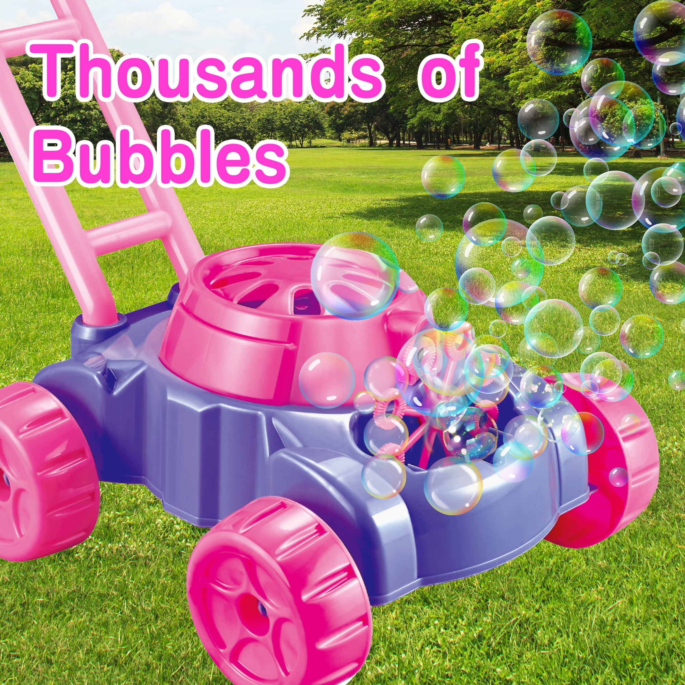 KOPPOP Bubble Lawn Mower - Bubble Machine for Outdoor and Indoor Use, Push Mower with Sound Effects and Bubble Blowing Function - Purple