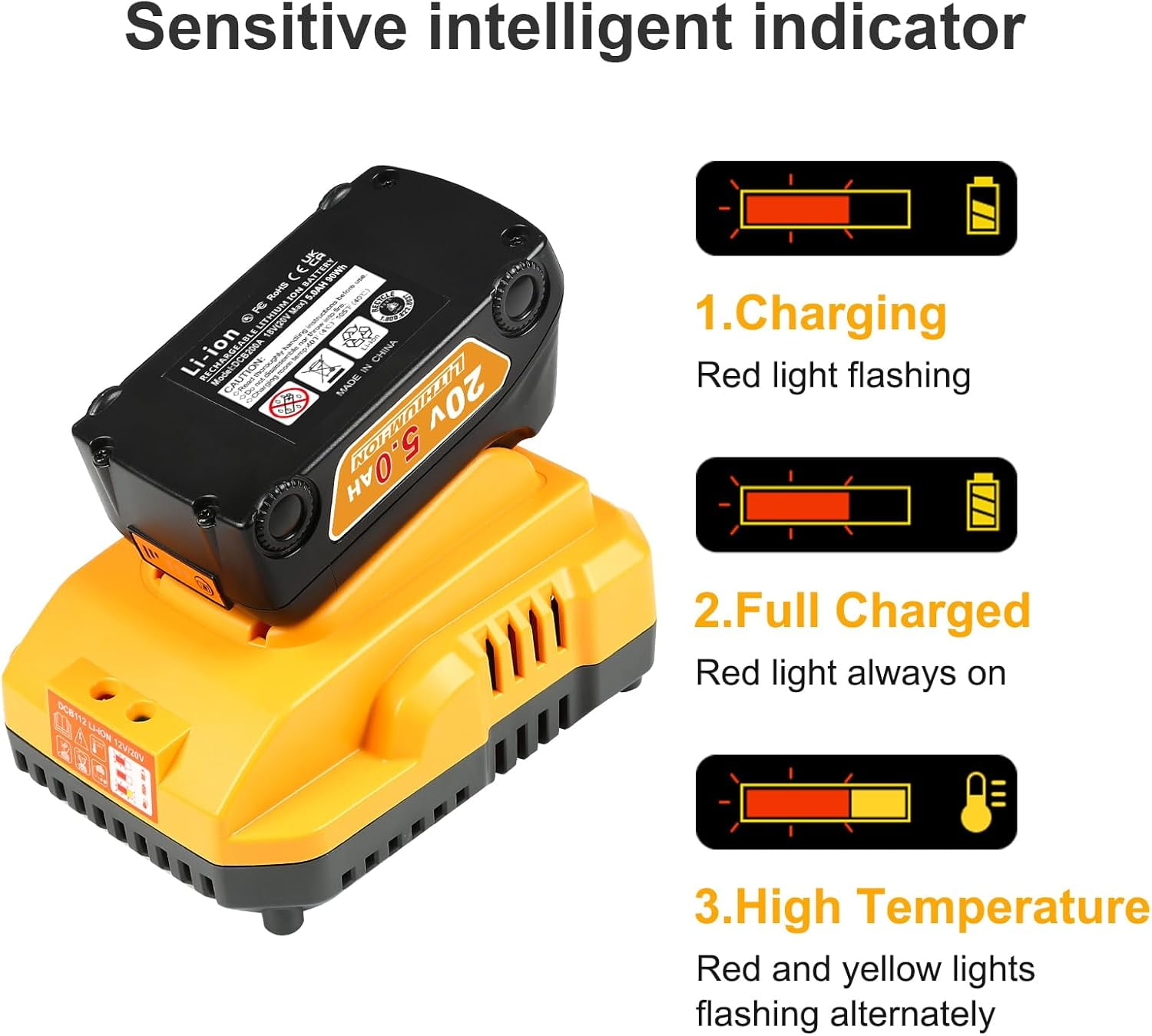 20v Max Battery Replacement for de--walt Battery 5.0Ah with DCB112 Battery Charger Station for DCB200 DCB120