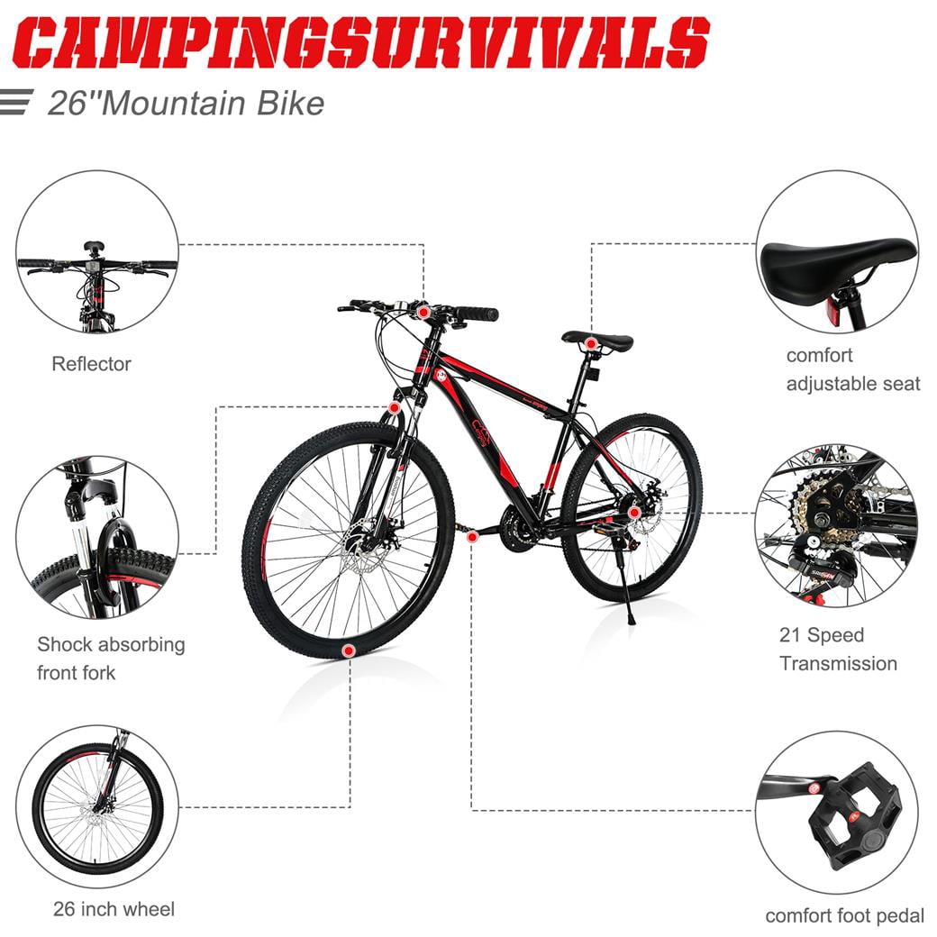 26 Inch 21 Speed ​​Explorer Red Black Mountain Bike