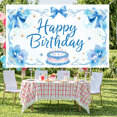 thumbnail image 6 of Blue Theme Banner Floral Design Party Backdrop Cake Pattern Gold Accents Celebration Backdrop for Birthday Party Indoor Decor Party Photography, 6 of 9