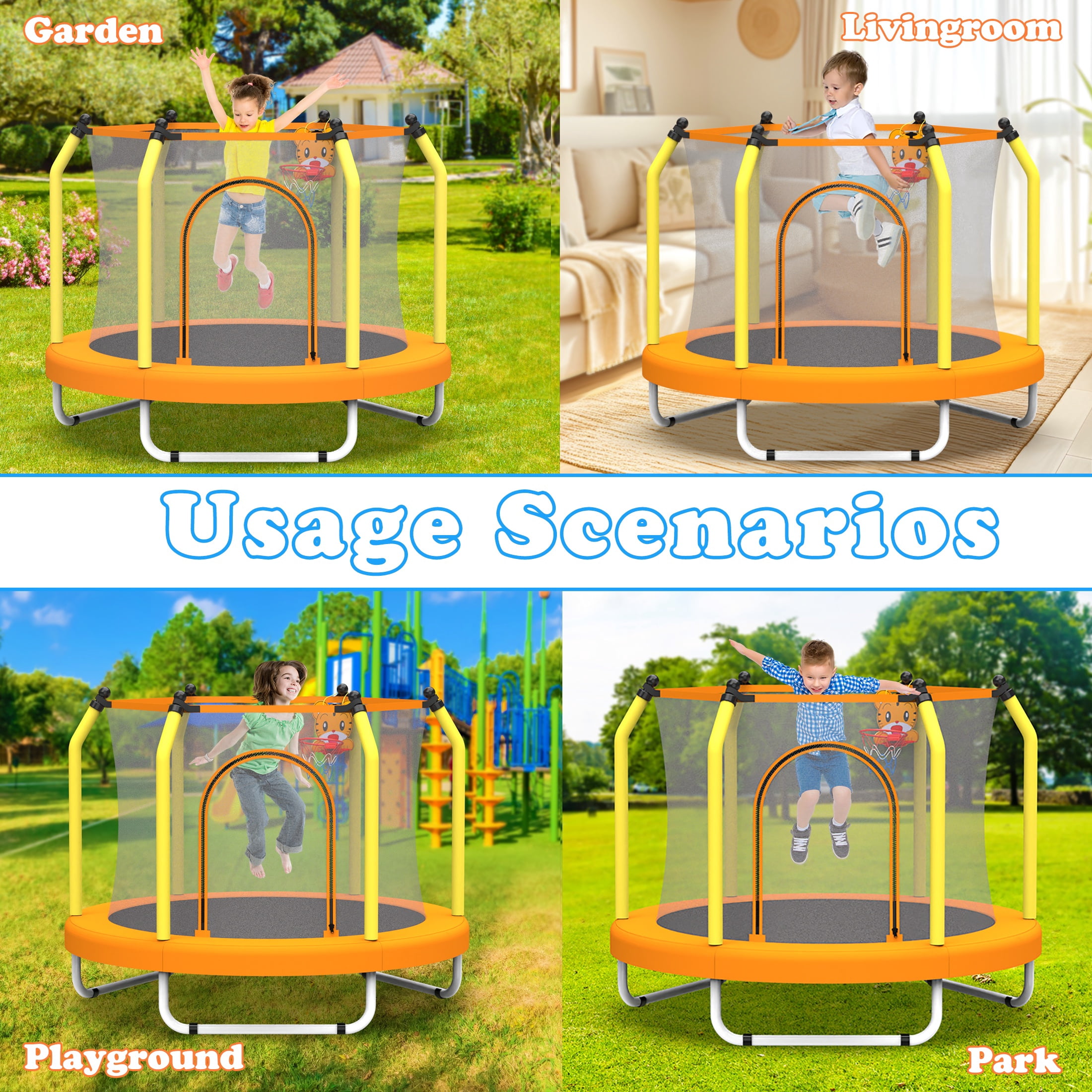 55'' Toddler Trampoline for Kids, SEGMART Kids Trampoline with Enclosure Net and Balls, Indoor Outdoor Mini Small Trampoline Birthday Gifts for Boys and Girls Age 3 Months and up