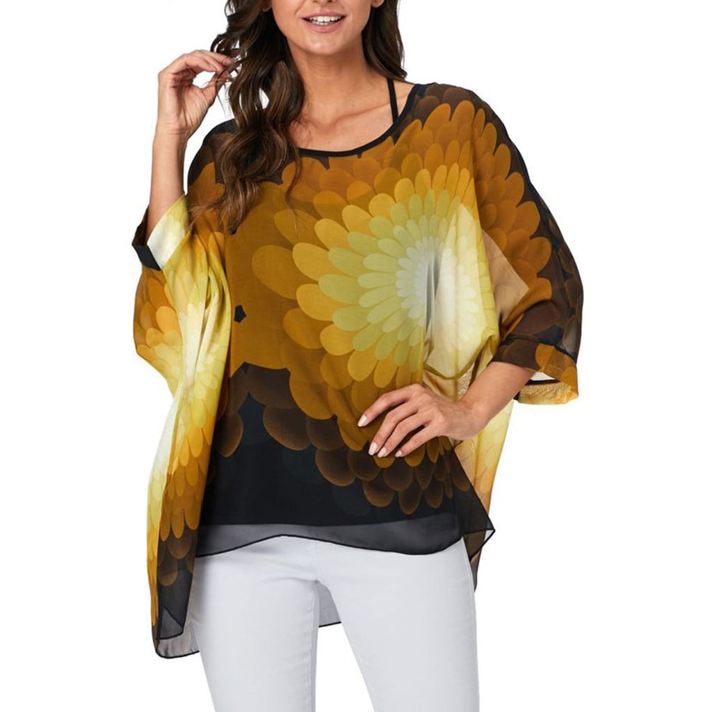 Fashion Women Plus Size Long Sleeve Round Neck Protection Blouse Cover-Up Loose Tops
