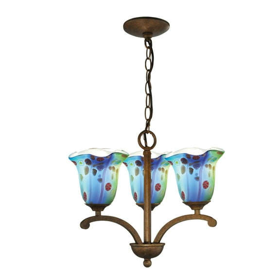 AH14289-Dale Tiffany Lighting-13 Inch Three Light Pendant-Antique Golden Bronze Finish-Morgan Glass Color