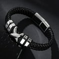 thumbnail image 4 of Leather Bracelet for Men Braided Cuff Wristband Stainless Steel Clasp in Silver and Gold Jewellery Gift, 4 of 6