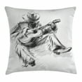 thumbnail image 1 of Music Throw Pillow Cushion Cover, Illustration of a Cowboy Sitting on the Floor and Playing the Guitar Print, Decorative Square Accent Pillow Case, 20 X 20 Inches, Black and Light Grey, by Ambesonne, 1 of 2
