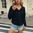 thumbnail image 2 of Feancey Corduroy Long Sleeve Shirts for Women Half Button Collar Pullover Tops Fall Casual Lightweight Sweatshirt Solid Color Loose Tunic Tees Navy S, 2 of 7