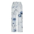 thumbnail image 2 of Tnhcen Women's Linen-Like Floral Print Straight Leg Pants Elastic Waist Casual Trousers Pre-Shrunk Washed Crease Comfort S-2XL Multiple Colors Available, 2 of 5