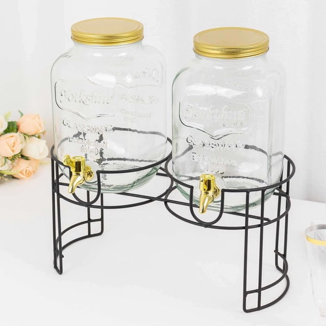 CUITING 2 Pack Distributeur de Boissons en Verre Transparent Double Gallon avec Couvercles en Métal Doré et Robinet Inclus