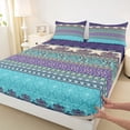 thumbnail image 4 of jejeloiu Boho Border Queen Sheets For Men Women,Floral Print Queen Sheet Sets,Purple Teal,4pcs,1 Flat Sheet, 1 Fitted Sheet and 2 Pillowcases, 4 of 6