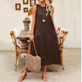 thumbnail image 4 of Vestido de Algodón con Bolsillos Color Sólido Algodón Suéter de Lino sin Mangas Falda Larga, Cuello Redondo Bolsillo Vestido Suelto Casual para las Mujeres, 4 of 8