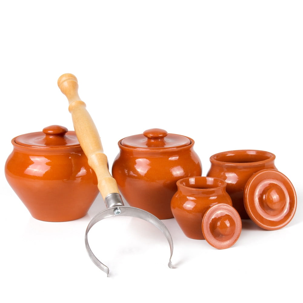 Stoneware Ramekins with Lid Set of 4 Brown Clay Pots Decorative for