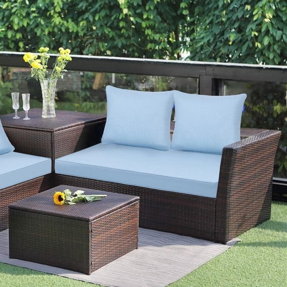 Outdoor Loveseat Cushion Set 44'' x 24'', Outdoor Cushions for Patio Furniture with Fastness Cover, Water Repellent Outdoor Seat Cushion and Couch Back Cushions for Bench, and Swing (Light Blue)