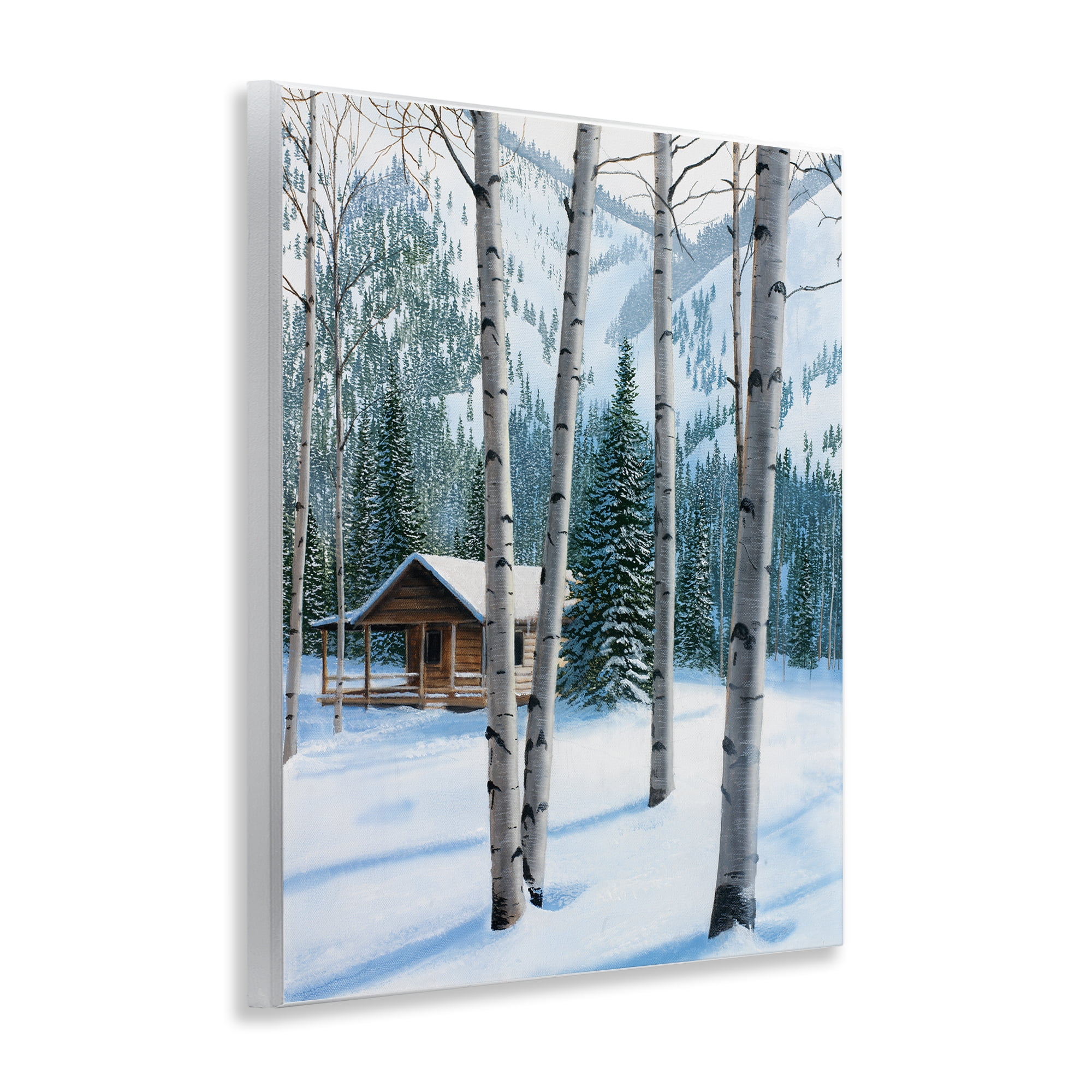 Stupell Industries Snowy Cabin Through Birch Landscape Painting Unframed Art Prints Wall Art, 11 x 14