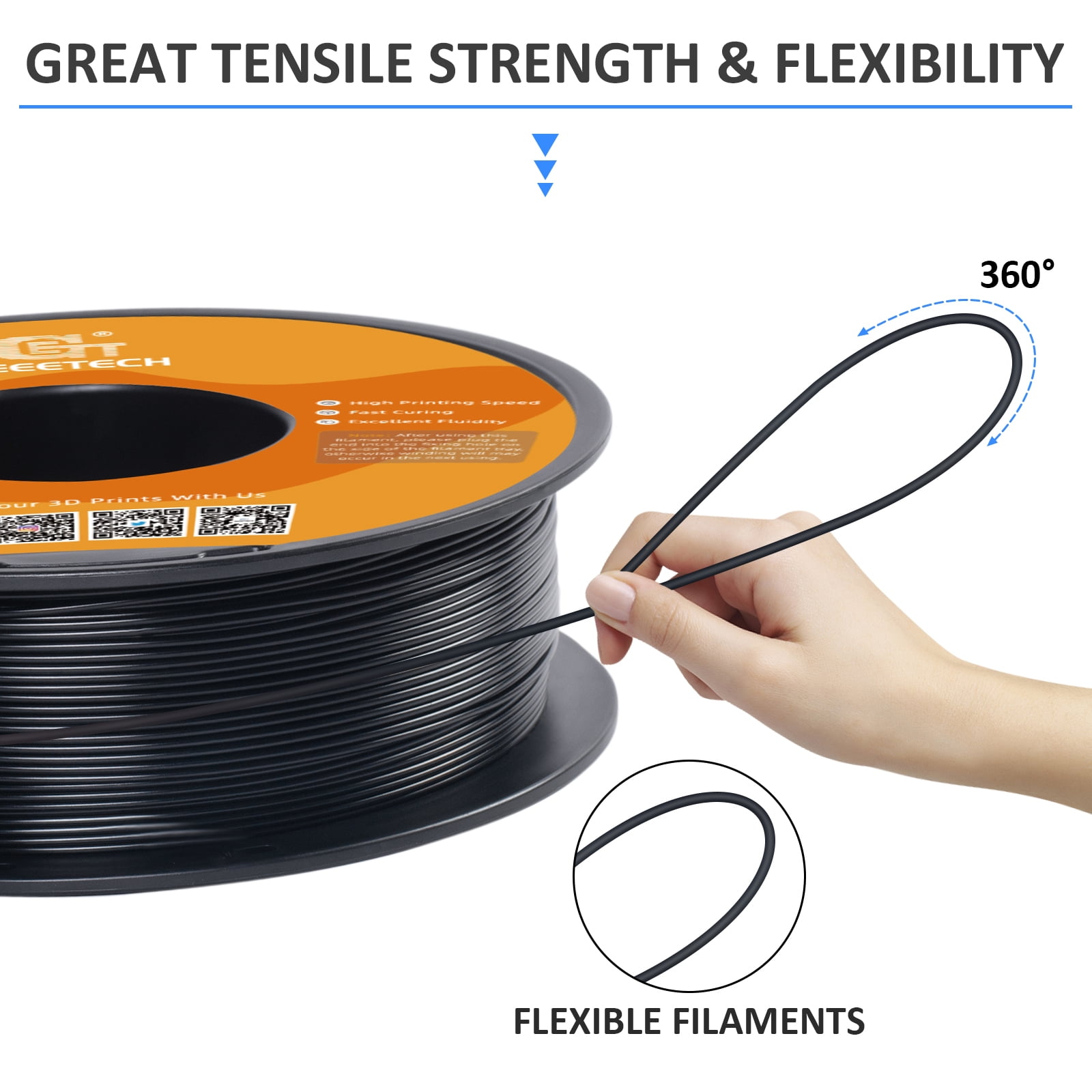 Geeetech 1.75mm PLA 3D Printer Filament, 10kg Spool (22lbs), Dimensional Accuracy +/- 0.03mm,Black