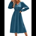 thumbnail image 3 of Vestido Mini de Larga con Escote en V para Mujer, Corte A, Cintura Alta, Informal, Fluido, Ideal para Invitadas A Cócteles y Bodas. Azul Neblina M, 3 of 10