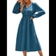 thumbnail image 3 of Vestido Mini de Larga con Escote en V para Mujer, Corte A, Cintura Alta, Informal, Fluido, Ideal para Invitadas A Cócteles y Bodas. Azul Neblina M, 3 of 10