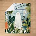 thumbnail image 3 of Cartoon White Ghost Throw Blanket Green Leaves Botanical Garden View Flannel Blanket for Kids Teens Adults Watercolor Flowers Natural Halloween Bed Blanket for Couch Throw 50x60, 3 of 6