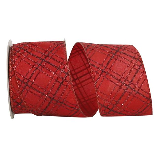 Reliant Ribbon 92306W-908-40F Scarlet Crisscross Value Wired Edge Ribbon - Scarlet - 2.5 in. x 10 yards