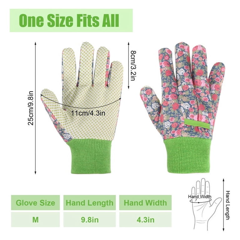 Qweryboo Floral Gardening Gloves, 4 Pairs with Non-Slip Dots photo 2