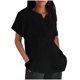 thumbnail image 1 of Primavera Tops para las Mujeres Algodón Lino Cuello en V Manga Corta, Transpirable Camisa Casual para el Verano, 1 of 5