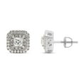 thumbnail image 5 of 1 Carat Princess & Round Cut Lab Created Moissanite Diamond Double Halo Stud Earrings In 14K White Gold Over Sterling Silver Jewelry For Women (G-H Color, VVS1 Clarity, 1 Cttw), 5 of 7