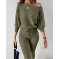 thumbnail image 5 of ChicMe Two Piece Sets for Women Lounge Outfit Knit Solid Color Long Sleeve Pullover Tops with Drawstring Slim Pants Set Tracksuit Army Green-XL, 5 of 8