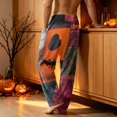 thumbnail image 4 of EANJE Mens Halloween Pajamas Stretch Wide Leg Corduroy Sleepwear Pajama Pant Fashion Pumpkin Ghost Bat Graphic High Waisted Pjs Fall Drawstring Lounge Pants with Pockets Red M, 4 of 5
