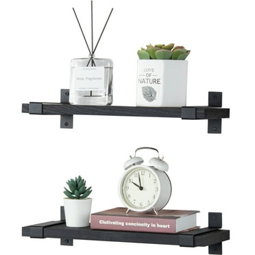 Lavievert Floating Shelves Wall Mounted Set of 2, Rustic Wood Wall Storage Shelves for Bedroom, Living Room, Bathroom, Kitchen, Office - Black
