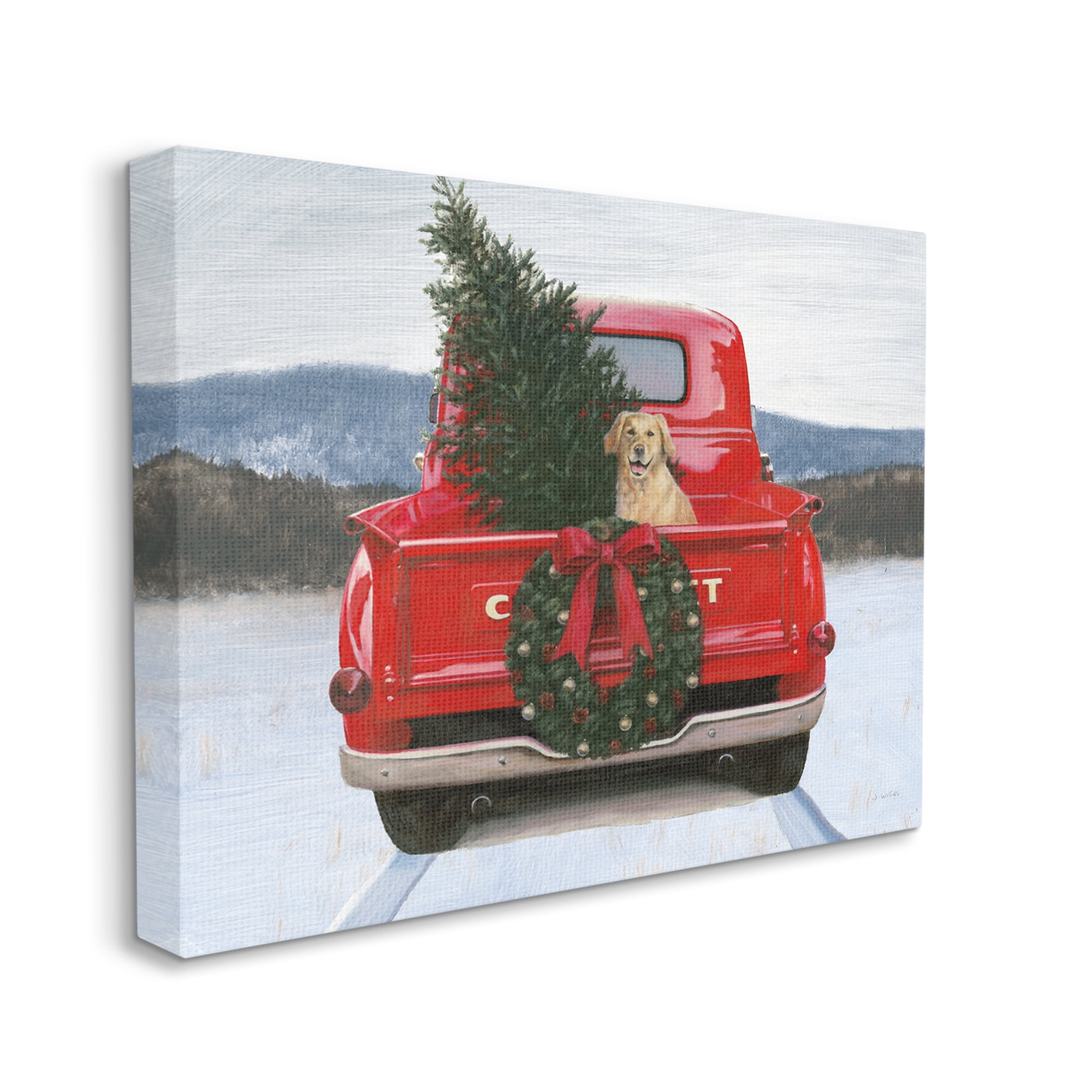 Stupell Industries Holiday Tree in Truck Holiday Painting Gallery Wrapped Canvas Print Wall Art, 40 x 30