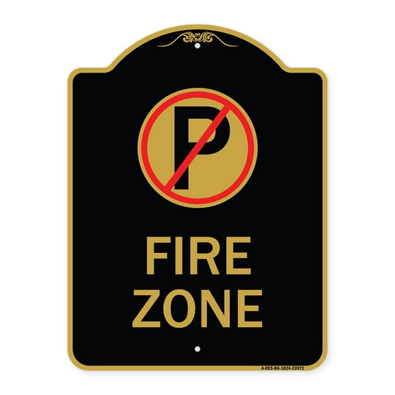 SignMission A-DES-BG-1824-23972 18 x 24 in. Designer Series Sign - Fire Zone with No Parking Symbol, Black & Gold