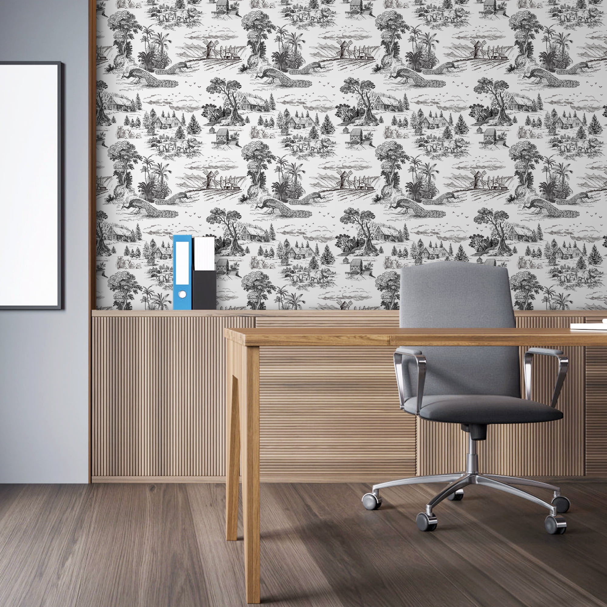 (3 pack) Abyssaly Peel and Stick Wallpaper Black Contact Wallpaper 17.7" x 118" Vintage Peacock Contact Paper Removable Self-Adhesive Wall Paper for Kitchen Bedroom Living Room Cabinets Shelf Contertop