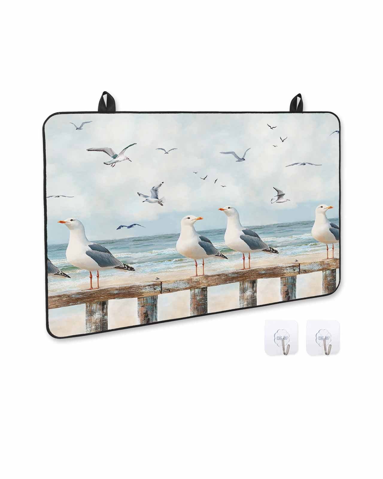 nqOlkjepod Large Induction Cooktop Protector Mat 36"x21", Coastal Seagull Stove Top Covers for Electric Stove, Summer Beach Ocean Birds Retro Stove Burner Cover Mats, Glass Top Stove Cover