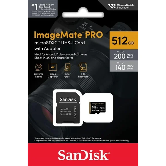Pre-Owned SanDisk 512GB ImageMate Pro microSDXC UHS-1 Memory Card with Adapter- Up to 200MB/s - SDSQXBD-512G-AW6KA