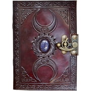 Leather Journal Handmade Third Eye Stone Celtic Triple Moon New Embossed Vintage Daily Notepad Unlined Paper 7 x 5