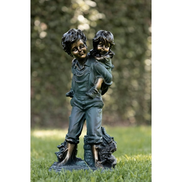 Alpine Corporation GXT484 Statue de Piggyback pour Jardin Extérieur, Patio, Terrasse, Décoration de Porche-Cour, 16 Pouces de Hauteur, Bronze Antique