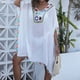 thumbnail image 4 of Puntoco Vestido De Manga Corta Con Cuello En V, Vestido De Playa De Verano Para Mujer Con Aberturas De Patchwork Blanco, 4 of 8