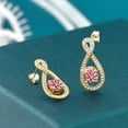 thumbnail image 2 of Gem Stone King 18K Yellow Gold Plated Silver Dangle Earrings 5x5mm Round Pink Moissanite and 1.60cttw, 2 of 3
