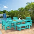 thumbnail image 5 of LOYALICE 6 Pieces Patio Furniture Set, HDPE Outdoor Dining Table Set with 1 Bench, 4 Chairs, Durable and Weather-Resistant for Patio, Garden and Balcony Use, Turquoise, 5 of 8