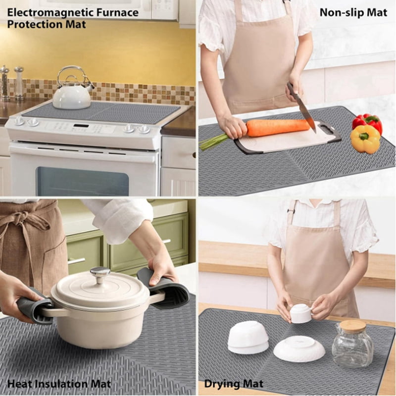 Silicone Stove Top Protector Mat 27.8x19.9 Inches Kitchen Silicone Glass Top Stove Cover Protectore Drying Mats Black