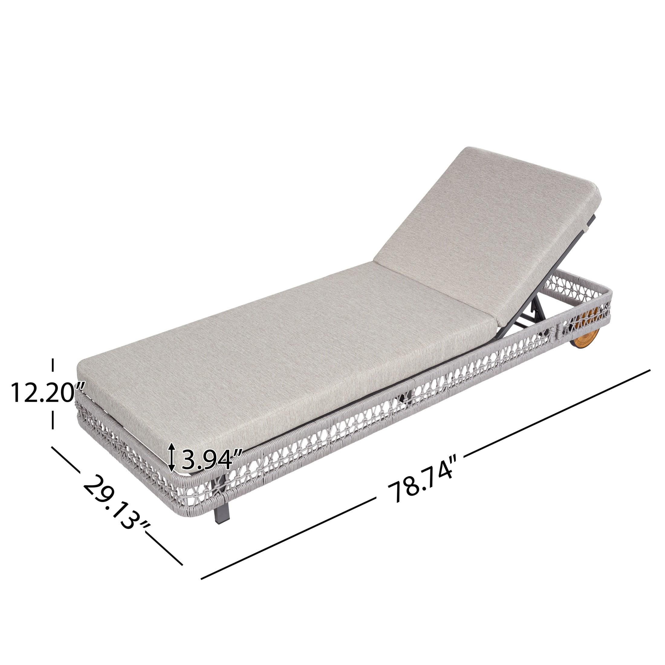 Christopher Knight Home Outdoor Woven Rope Chaise Lounge with Wheels, Adjustable Backrest, Steel Frame, Gray