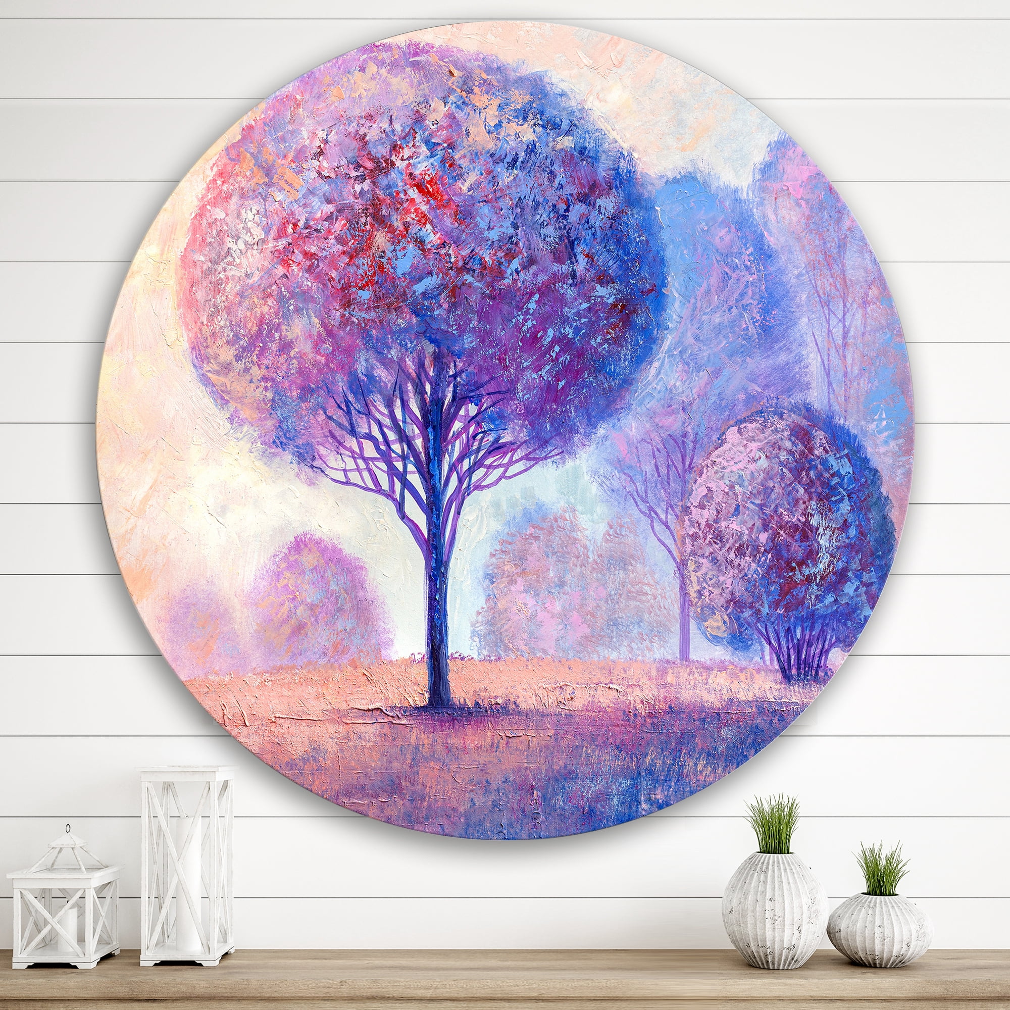 Designart 'Colourful Trees Abtract Impression II' Traditional Circle Metal Wall Art 36x36 - Disc of 36