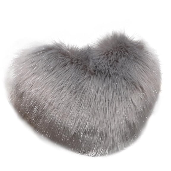 NANDIYNZHI Heart Pillows, Cute Heart Decorative Pillow, Heart Shaped Throw Pillows for Bed, Faux Rabbit Fur Plush Hoom Decor Pillow Cushion for Chair Sofa Living Room (Grey-19.6"x15.7")